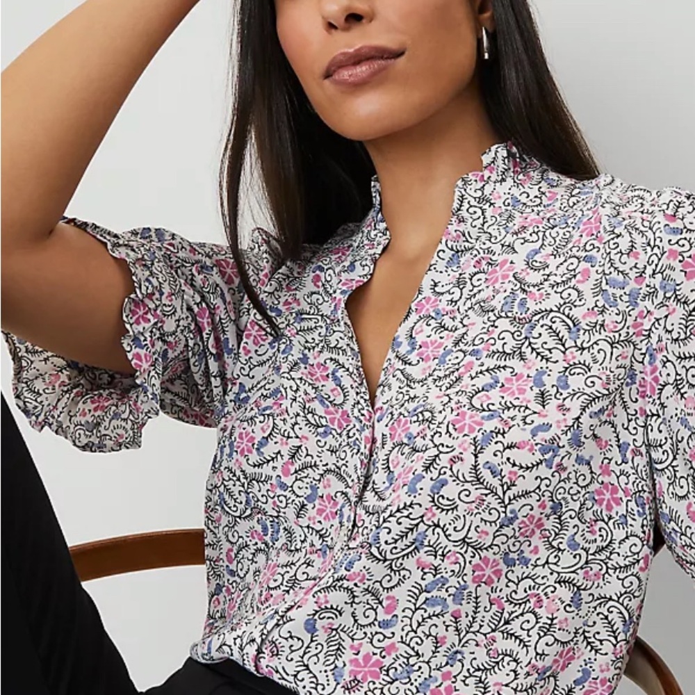 Floral Ruffle Collar Blouse